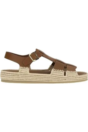 Prada Flat Sandals, female, , Size: 7 US Raffia Sandals with Adjustable Strap