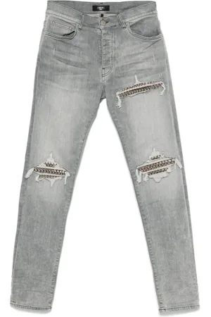 AMIRI Skinny Jeans, male, , Size: W36 Light Grey Ripped Jeans with Button Fly