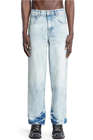 Represent Straight Jeans, male, , Size: W31 Bluewashed Denim Patched Jeans