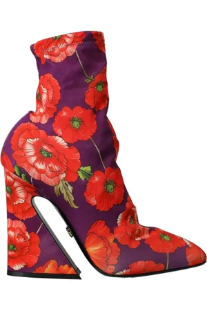 Dolce & Gabbana Heeled Boots, female, , Size: 9 US Purple Floral Jersey Ankle Boots Shoes