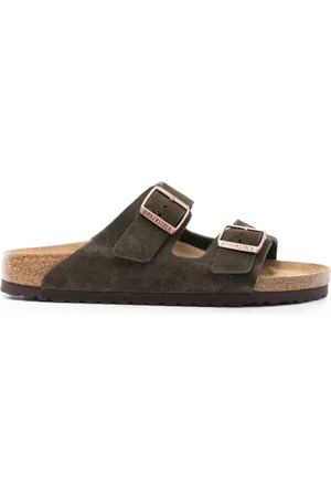 Birkenstock Sliders, female, , Size: 7 US Suede Sandals with Copper Hardware
