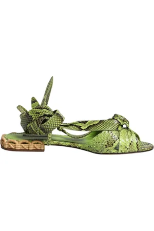 Dolce & Gabbana Flat Sandals, female, , Size: 9 1/2 US Animal Print Ankle Wrap Sandals