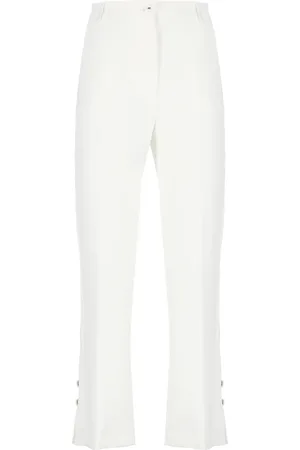 Elisabetta Franchi Straight Trousers, female, , Size: M Ivory Crêpe Pants with Pockets