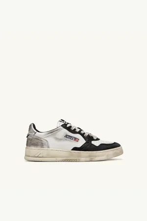Autry Sneakers, male, , Size: 8 US Vintage Leather Sneakers in White Black Silver