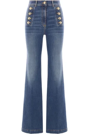 Elisabetta Franchi Flared Jeans, female, , Size: W29 Indigo Jeans with Button Detailing