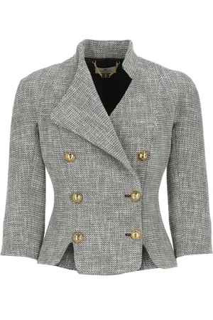 Elisabetta Franchi Blazers, female, , Size: M Grey Cotton Blend Blazer Woman V-Neck