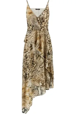 Guess Maxi Dresses, female, , Size: L Animalier Asymmetric Midi Dress