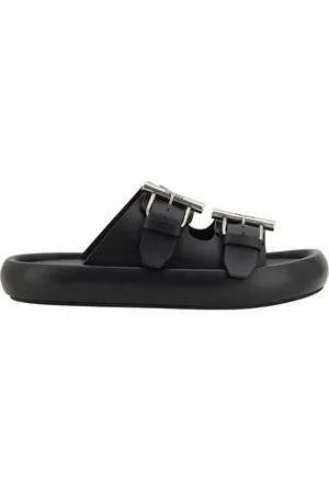 Alexander McQueen Sliders, male, , Size: 8 US Modern Leather Sandals with Metal Buckles