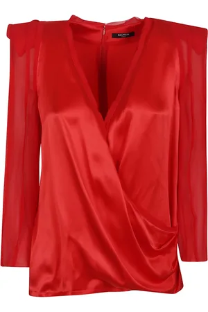 Balmain Blouses, female, , Size: M Silk Crepe Draped Top