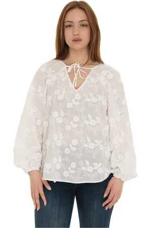 Guess Blouses, female, , Size: XS Embroidered Tunic with Bow Collar