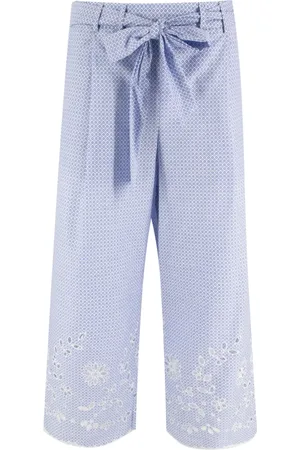 ERMANNO SCERVINO Straight Trousers, female, , Size: M Floral Lace Cotton Wide Leg Trousers
