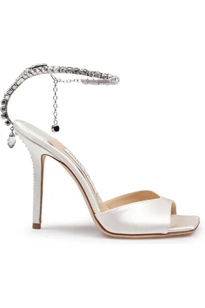 Jimmy Choo High Heel Sandals, female, , Size: 7 US Crystal Chain Ivory Satin Sandal