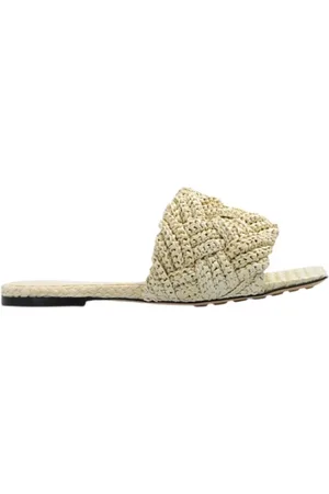 Bottega Veneta Sliders, female, , Size: 9 US Raffia White Flat Sandal