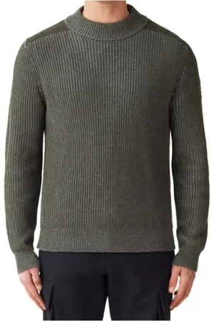 Belstaff Round-neck Knitwear, male, , Size: L Wool-Cotton Lupetto Stanley Sweater