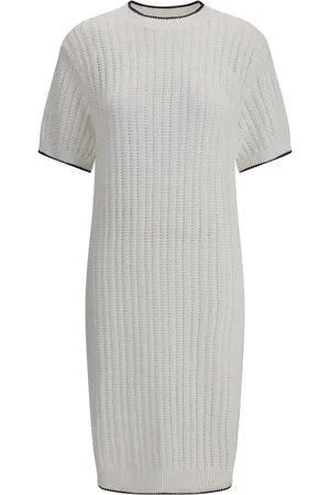 Brunello Cucinelli Knitted Dresses, female, , Size: L Knitted Midi Dress with Ribbed Crew Neck