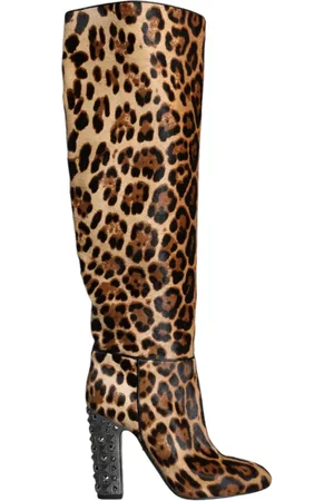 Dolce & Gabbana Heeled Boots, female, , Size: 7 US Leopard Knee-High Boots Beige Black