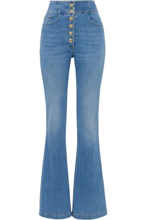 Elisabetta Franchi Boot-cut Jeans, female, , Size: W27 High-waist jeans with logo buttons