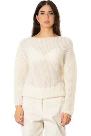 FORTE FORTE Round-neck Knitwear, female, , Size: M Wool Knit Ivory Sweater