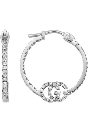Gucci Earrings, female, , Size: ONE SIZE Ybd581982001 - GG Running hoop earrings in 18k white gold and diamonds