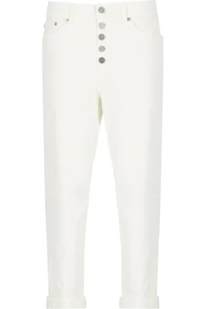 Dondup Cropped Trousers, female, , Size: W25 Ivory Blend Cotton Pants for Women