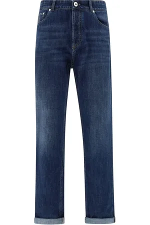Brunello Cucinelli Slim-fit Jeans, male, , Size: 2XL Cuffed Jeans with Turn-up Hem
