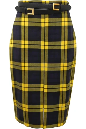 Elisabetta Franchi Midi Skirts, female, , Size: M Tartan Wool Midi Skirt with Belt