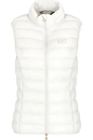 EA7 Vests, female, , Size: L Padded Nylon Hooded Vest Silver Birch