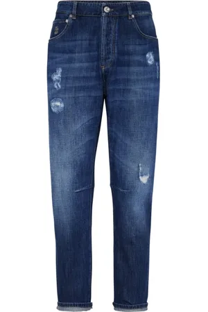 Brunello Cucinelli Slim-fit Jeans, male, , Size: S Distressed Cotton Trousers