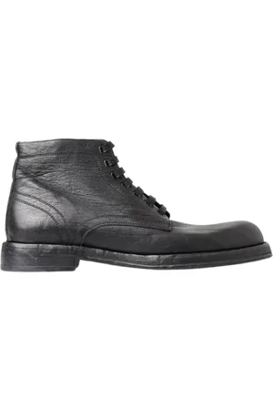 Dolce & Gabbana Lace-up Boots, male, , Size: 11 US Black Leather Lace-Up Boots