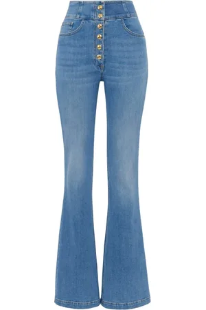Elisabetta Franchi Flared Jeans, female, , Size: W29 High-waist jeans with logo buttons