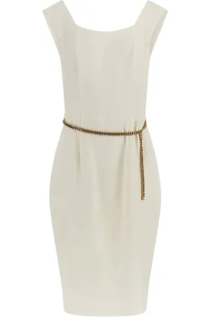 Guess Short Dresses, female, , Size: 2XL Cream Dress with Gold Belt