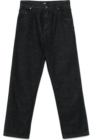 Fendi Straight Trousers, male, , Size: W31 Classic Trousers with Logo Patch