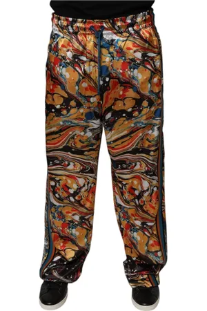 Dolce & Gabbana Straight Trousers, male, , Size: L Marble Satin Tracksuit Pants