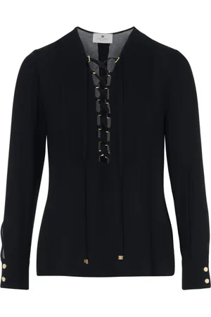 Elisabetta Franchi Blouses, female, , Size: M Camicia EF Nera Blouse