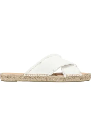 Castaner Sliders, female, , Size: 8 US Metallic Linen Crossed Strap Flat Sandal
