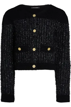 Karl Lagerfeld Cardigans, female, , Size: S Boucle Cardigan with Golden Buttons