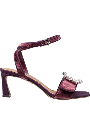 Dolce & Gabbana High Heel Sandals, female, , Size: 8 US Burgundy Velvet Sandal with Stone Buckle