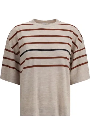 Brunello Cucinelli T-Shirts, female, , Size: M Striped Wool T-Shirt