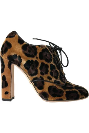 Dolce & Gabbana Heeled Boots, female, , Size: 6 1/2 US Leopard Lace-Up Ankle Boots