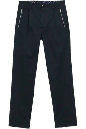 Etro Straight Trousers, male, , Size: M Navy Pleated Pants Zipper Button Pockets