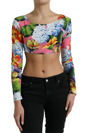 Dolce & Gabbana Long Sleeve Tops, female, , Size: XS Floral Elegance Cropped Blouse