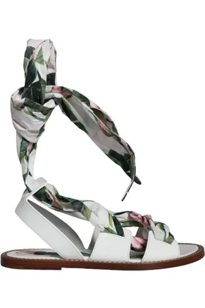 Dolce & Gabbana Flat Sandals, female, , Size: 6 US Floral Print Ankle Wrap Sandals