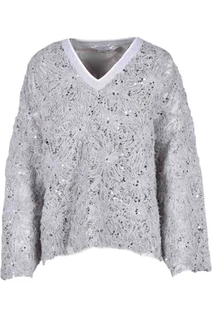 Brunello Cucinelli V-neck Knitwear, female, , Size: M Handcrafted Sequin Blouse