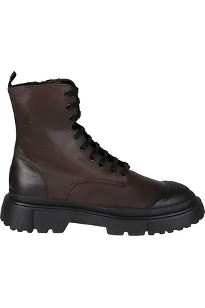Hogan Lace-up Boots, male, , Size: 12 US Leather Ankle Boots with Memory Foam