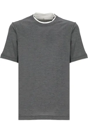 Brunello Cucinelli T-Shirts, male, , Size: M Grey Silk Cotton Crew Neck T-shirt