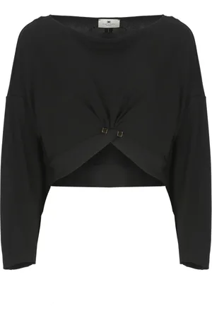 Elisabetta Franchi Long Sleeve Tops, female, , Size: XS Viscose Sweater with Asymmetric Hem