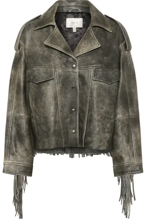 Gestuz Leather Jackets, female, , Size: L Faded Leather Fringe Jacket