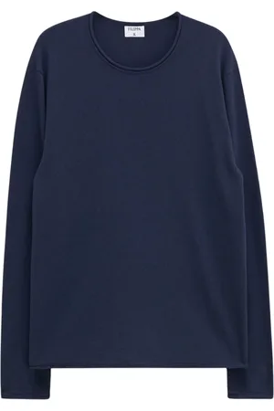 Filippa K Round-neck Knitwear, male, , Size: M Navy Merino Wool Sweater Rolled Edge