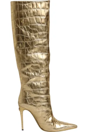 Dolce & Gabbana Heeled Boots, female, , Size: 7 US Gold Leather Stiletto Boots Shoes