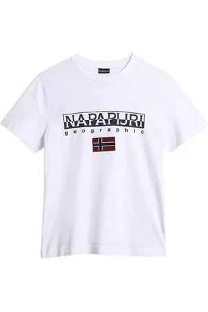 Napapijri T-Shirts, male, , Size: XL T-shirt Manica Corta Bordi a Coste Girocollo Logo Bianco